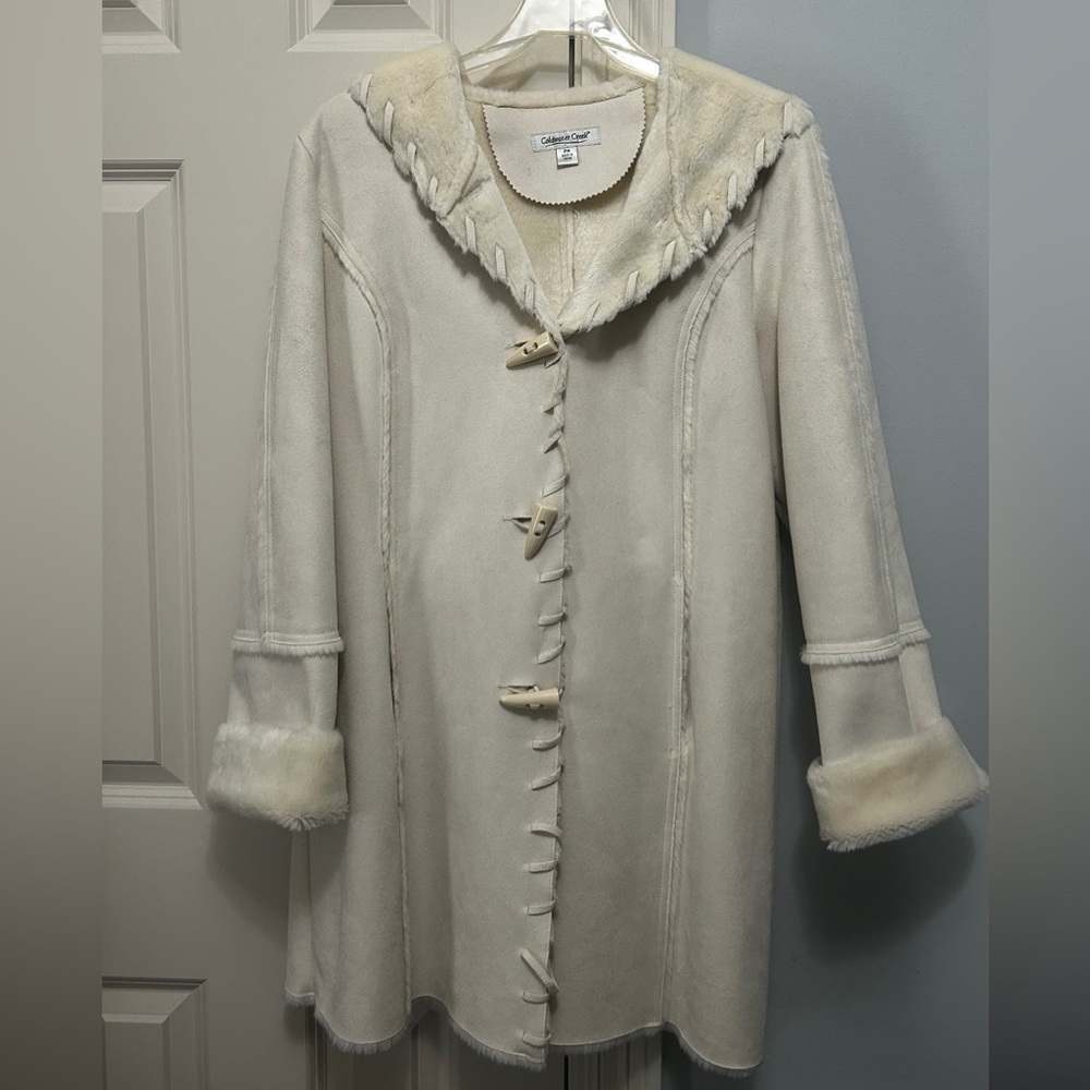 🥳 H P 🥳🙌🎉Coldwater Creek Suede Faux Fur Coat PM - Picture 1 of 10